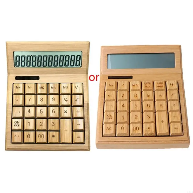 

634A 12-digit Calculators Functional Desk Calculator Solar Power Bamboo Eco-Friendly
