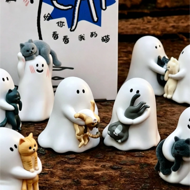 Halloween Geisterkatze Mini-Figuren Blind Box Niedliche Überraschungsbox Desktop-Auto-Ornament Sammlerstück Deko Geschenk für Feiertagsparty
