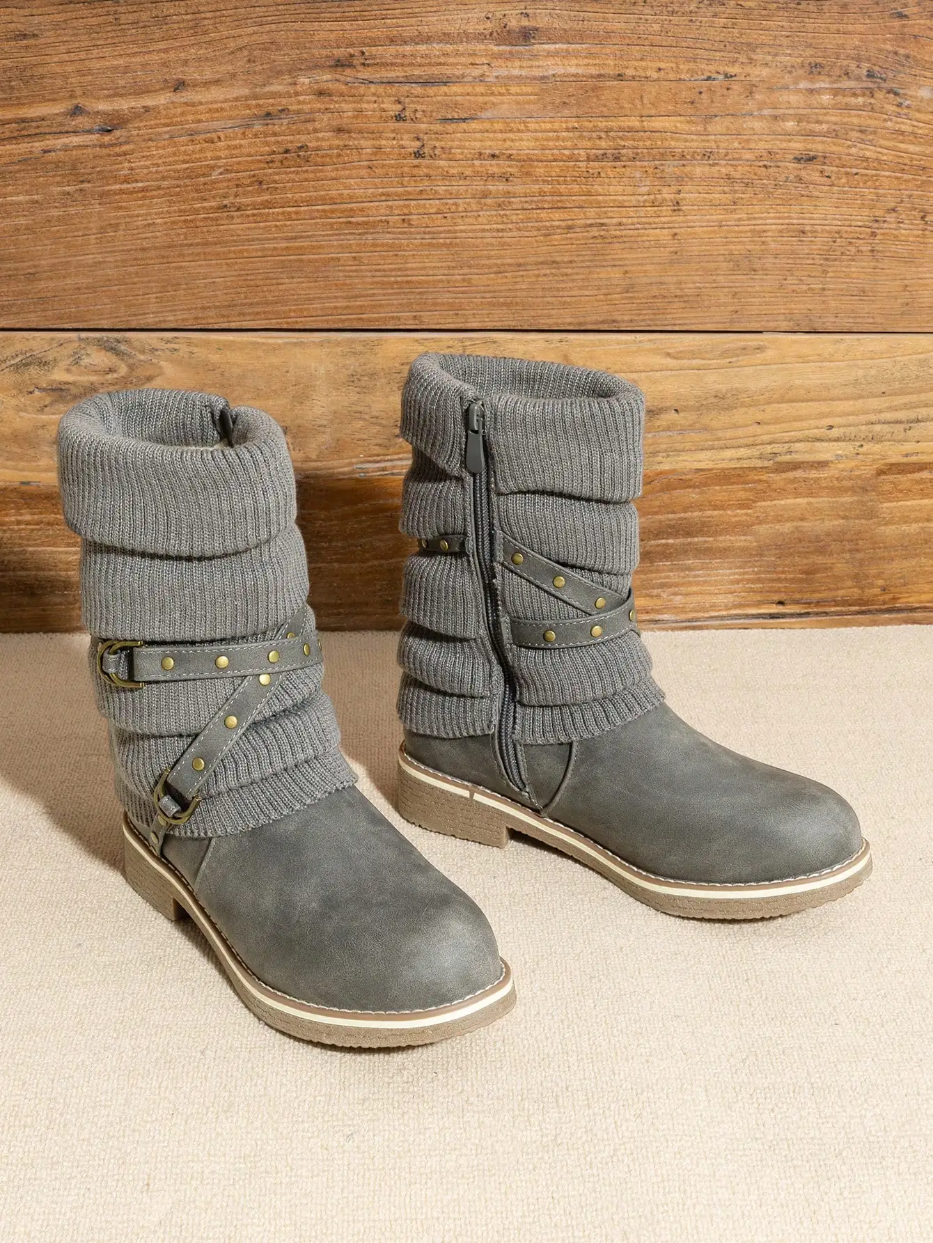 Women's Black Mid Calf Faux Furry Winter Snow Boots, Comfortable & Warm Plush Lined Fashion Casual Boots, Suitable For Indoor, Outdoor & Daily Commute, Cold Weather Footwear, Stylish Winter Boots, Ideal Christmas Holiday Gift For Ladies,  Winter Footwear