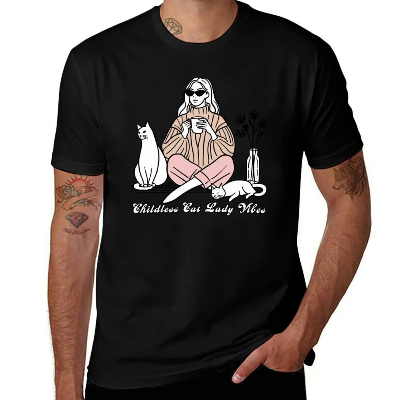 Childless Cat Lady Vibes T-Shirt Summer Holiday Casual Tee T-Shirt