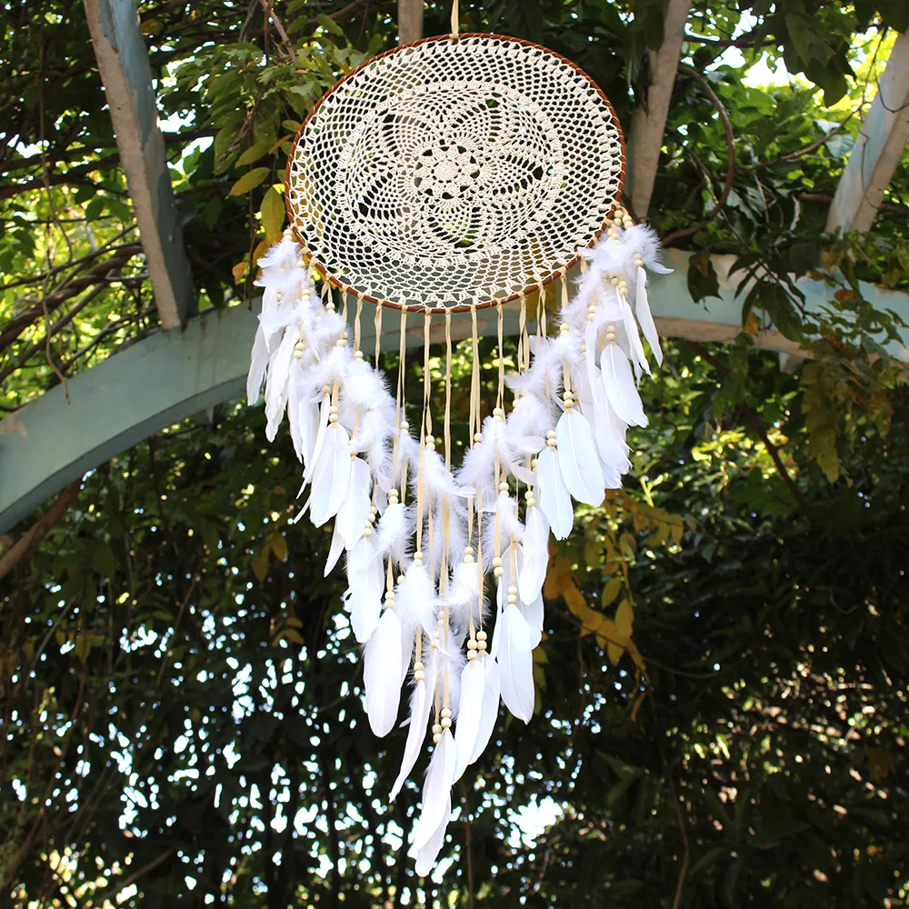 Attrape-Rêves Lune Avec Plumes - Décoration Murale Suspendue Chambre Enfant Et Adulte