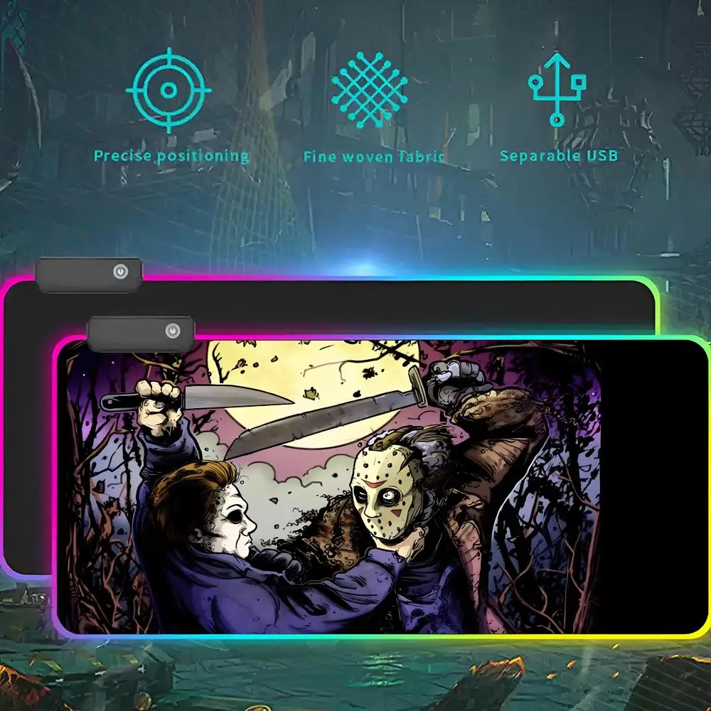 

Halloween Kills Michael Myers Horror Mouse Pad RGB LED Light Gaming Mousepad Waterproof Large Gamer Mouse Carpet Big Mause Keybo