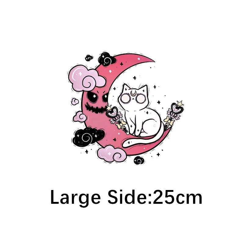 Horror Witchy Magic Cat DIY Thermal Thermo Stickers Applications Iron On Heat Transfers For Clothing Thermoadhesive Patches