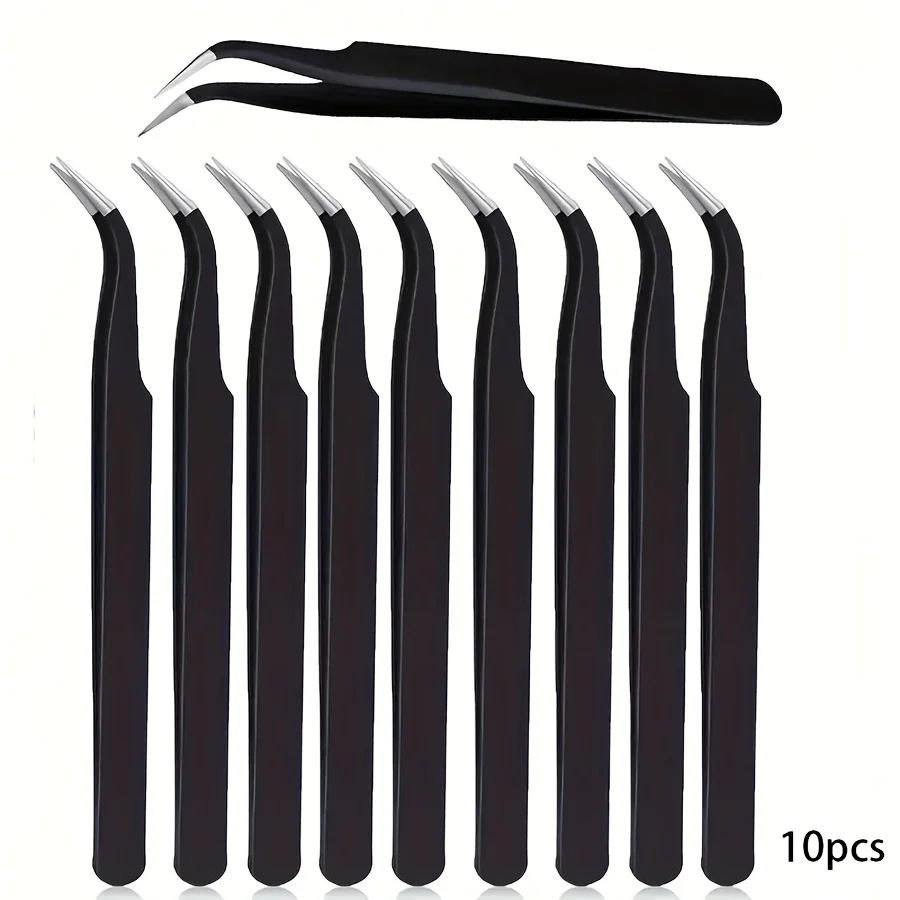 1/10pcs Stainless Steel Professional Metal Tweezers, Curved Tips- Durable Hand Tools And Repair Tools, Suitable for Jewelry