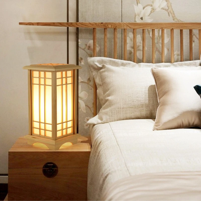 Modern Japanese Floor Lamps Tatami Style Square Shape Wooden LED Lamp Floor Bedroom Standing Lamps for Living Room Study E27