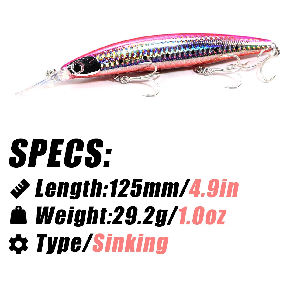 B&U 125mm Sinking Minnow Sea Fishing Lure Ultra Long Casting Seabass Inshore Hard Baits Artificial Bait Jerkbait
