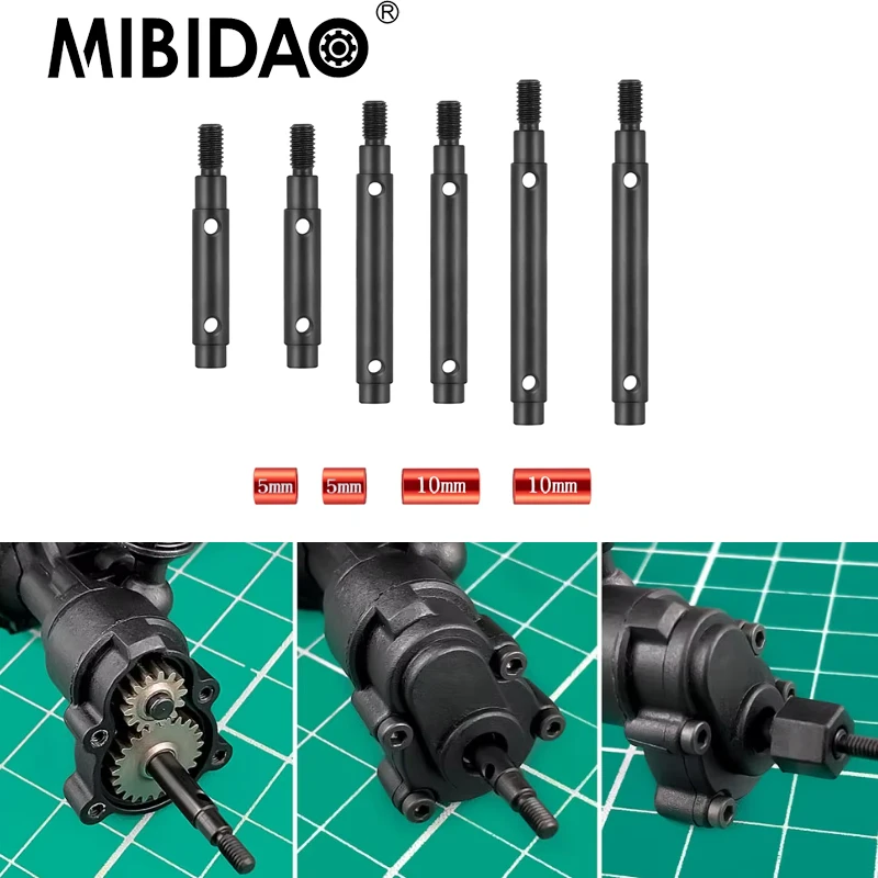 

MIBIDAO 1 Pair Metal Extended +10mm/+5mm Portal Stub Axle Drive Gear Shaft For 1/18 Ascent Rock Crawler RC Car Parts