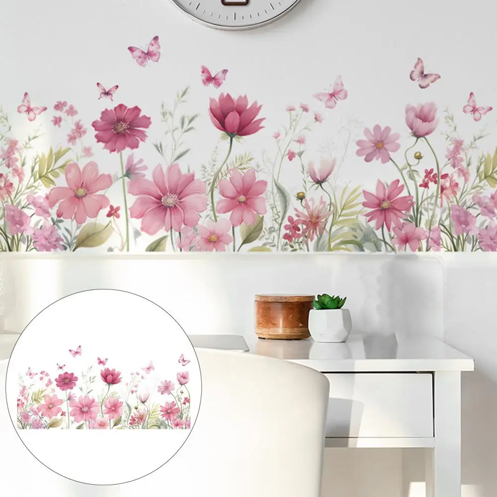 Wall Sticker Romantic Butterfly Flower Pattern Self-adhesive Great Stickiness Anti-slip Moisture-proof Bedroom Living Room Wall