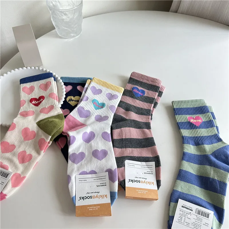 Sweet Girl ربيع الخريف الشتاء القلب رسالة اللون بلو المشارب منتصف العجل Sos Faion المرأة Faion تنفس الرطوبة ث... #4