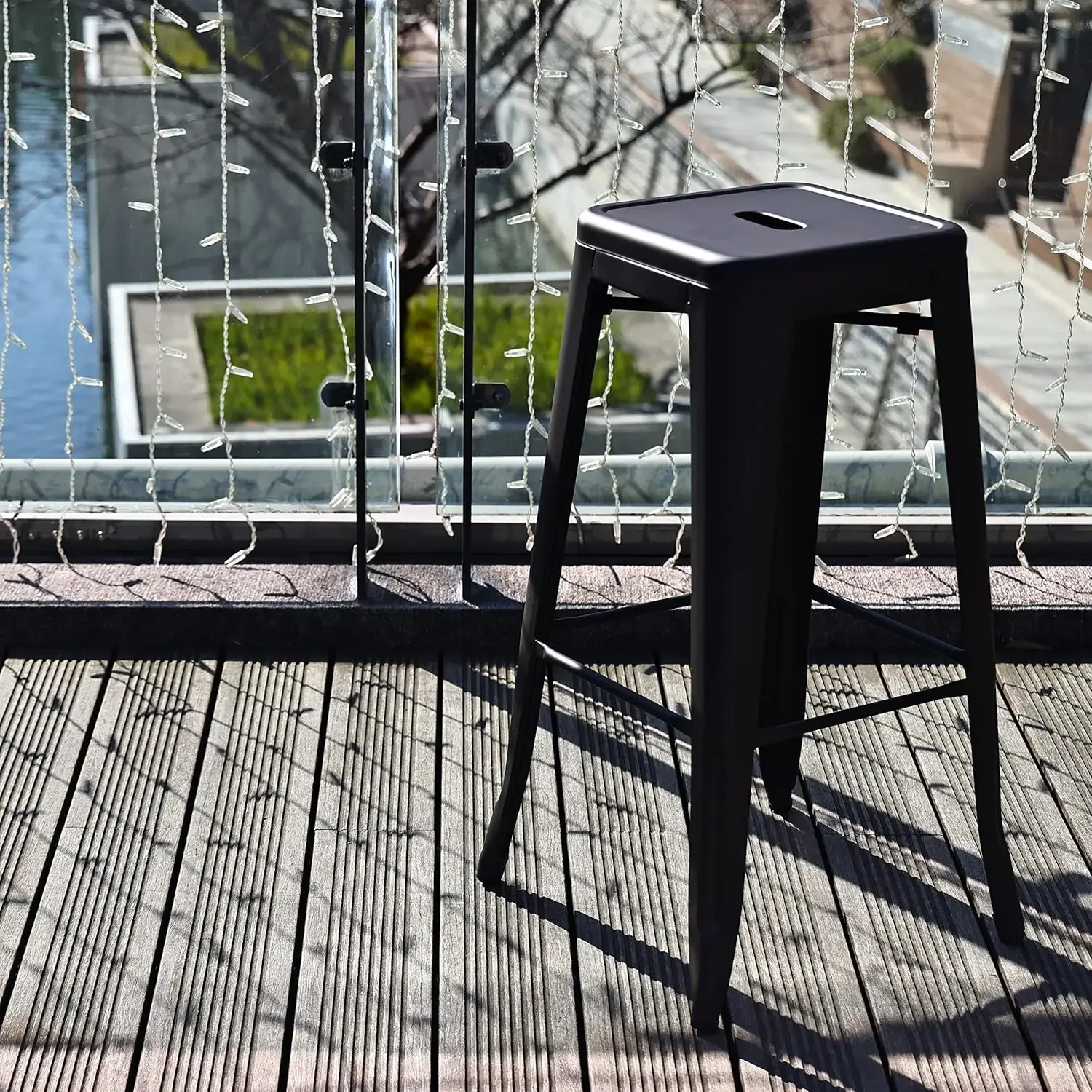 30 Inches Metal Bar Stools High Backless Stools Indoor Outdoor Stackable Kitchen Stools, Black, Set of 4 image 2
