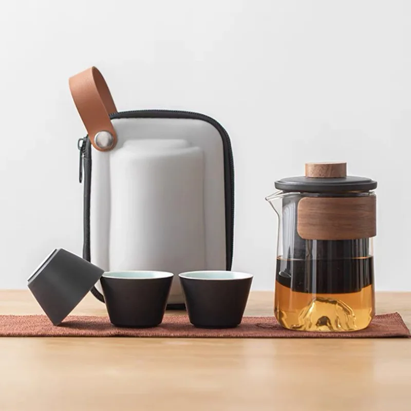 

Glass Quick guest cup travel tea set gift Portable special bag set Outdoor Kung Fu tea cup brewing teapot