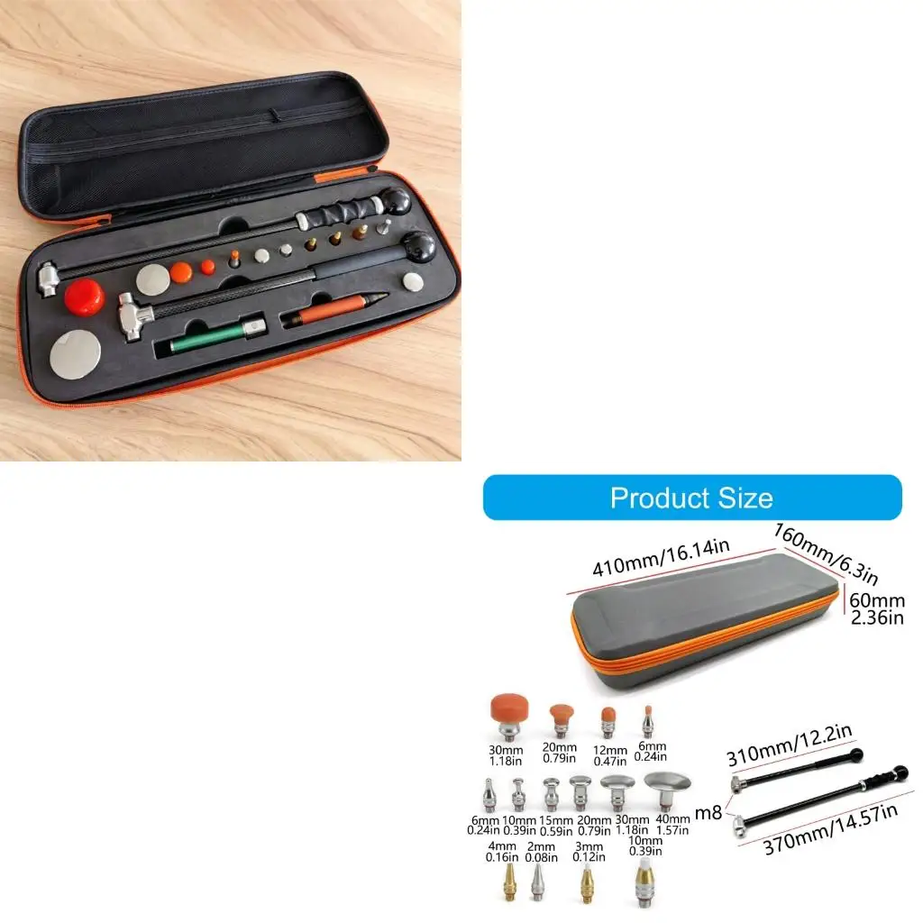 Car Body Exterior Repair with Two Pull Shafts, Threaded Heads, Pen Tool, and Carry Case for Manual Repair on Door and Quarter