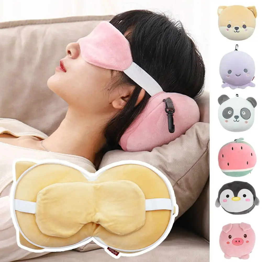 Cartoon Animal Pillow Multipurpose Soft Blanket Cute Dual-use Travel Portable 2-in-1 Multifunctional Mask Pillow Eye S5N1