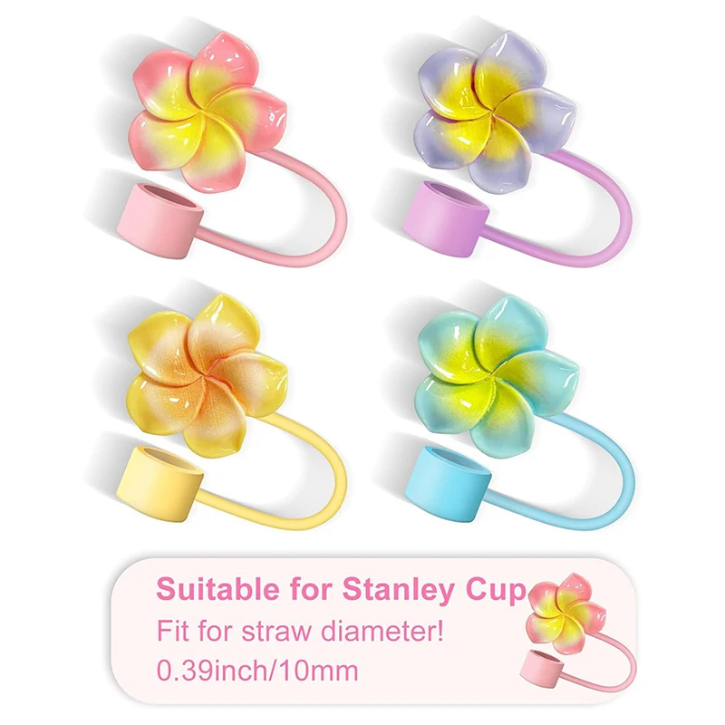 Frangipani Straw Tips Covers Good Sealing Cap Protector Straw Topper 10mm Dust-Proof Straw Tips For Stanely Cup Party Supply