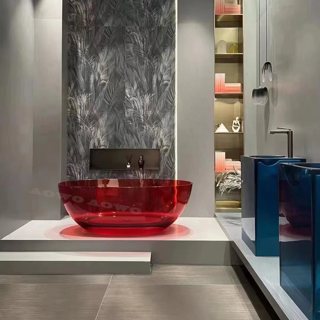 

Exported Japanese Resin Deep Shower Bathtub Couples Hotel Bathroom Deep Soaking Bathtub In Various Colors Spa Bathtub