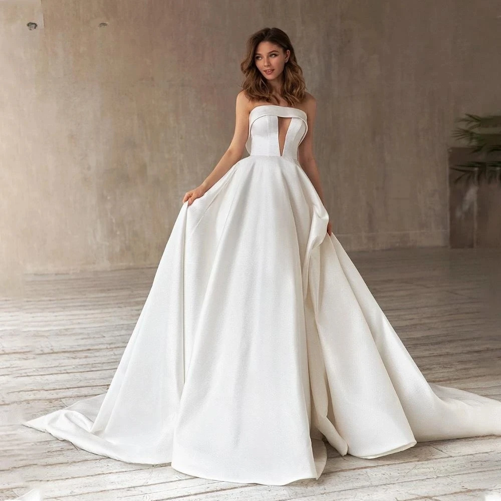 

Graceful Simple Wedding Dresses 2024 A-Line Bridal Gowns Strapless Backless Robes For Formal Party Luxury Vestidos De Novia 2023