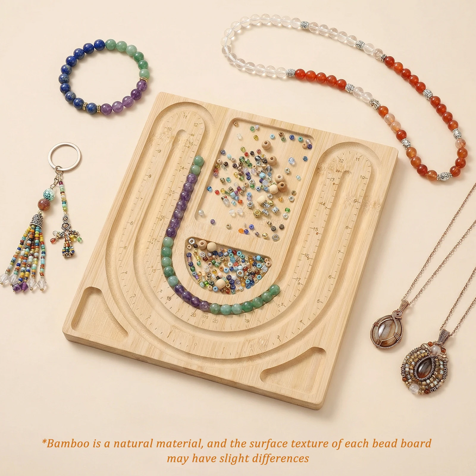 Bamboo Beading Tray DIY Bracelet Necklace Jewelry Making Board with Measurement Marking for DIY Craft Jewelry Making Accessories view 4