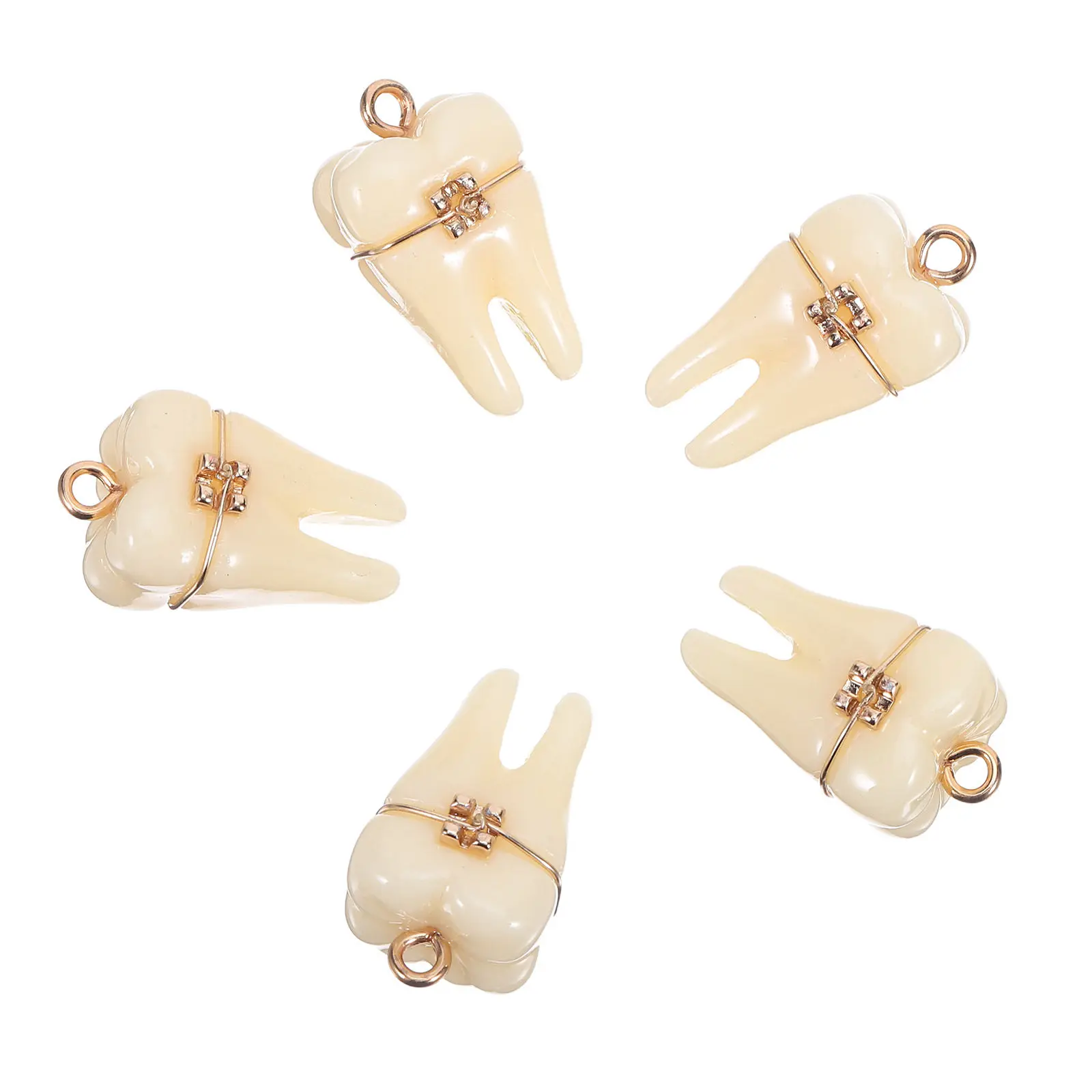

5Pcs Realistic Tooth Pendant Charm with Braces Resin Dangle Jewelry Making Findings for Necklace Bracelet Earrings DIY Craft