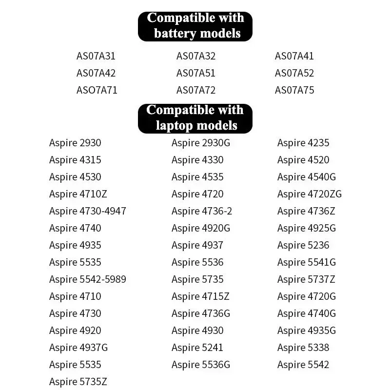 AS07A3 11.1V 4400mAh Laptop Battery for Acer Aspire 4710 5740 5735 4310 5536 5542 5535 5738 4736G 5735Z 5736G AS07A41 AS07A71