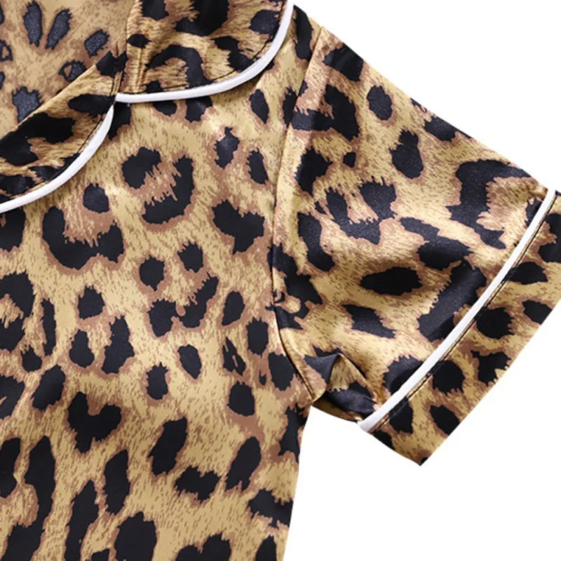 Baby Kids Boys Leopard Print Outfits Set Short Sleeve Blouse Tops+Shorts Sleepwear Pajamas