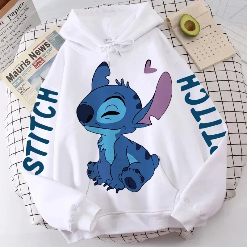 2024 New Disney Hoodie Fashion Stitch Angel Monster Letter Cartoon Sweatshirt Pullover Cute Harajuku Unisex Women\'s Pocket Top