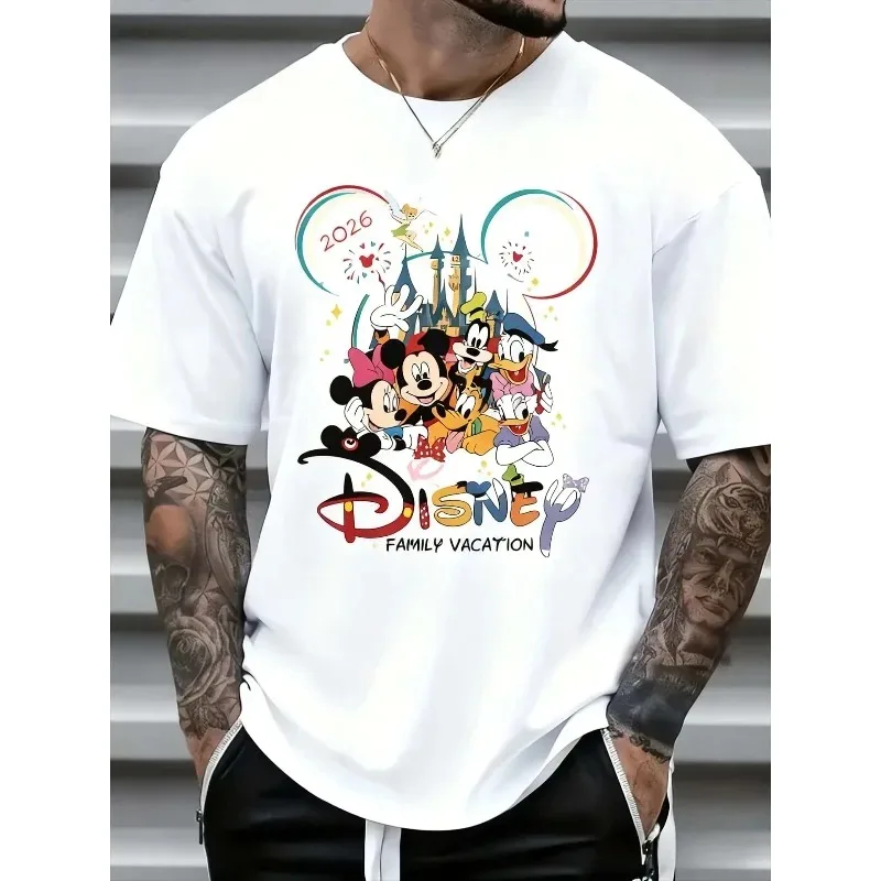 

Mickey Mouse Cartoon Print T-Shirt, 2026, Unisex Summer Harajuku Style, Pure Cotton, Loose Fit, Casual Short-Sleeve Top