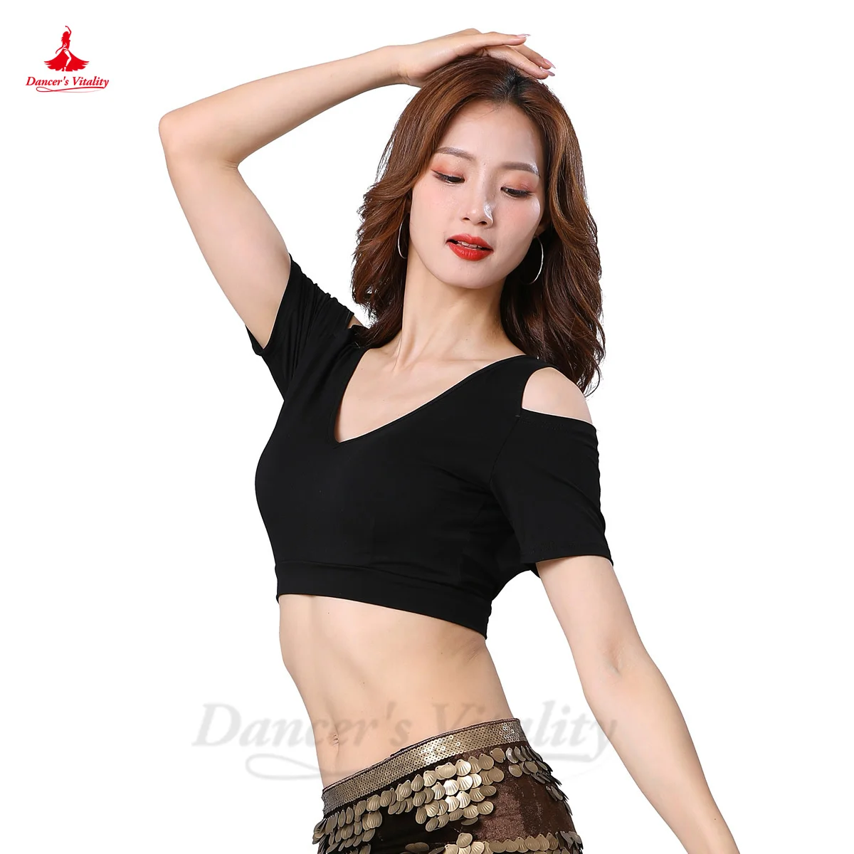 Belly Dance Costume ATS American Tribe Belly Dance Training Shirt Qiuli V-neck Open Back Choli Modal Cotton Short Sleeve Tops