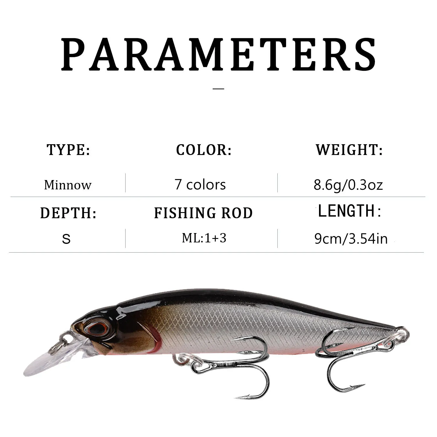 1pcs Minnow Fishing Lure Wobblers 9cm 8.6g Slowly Sinking Artificial Hard Bait Crankbait Bass Pike Carp Fishing Tackle