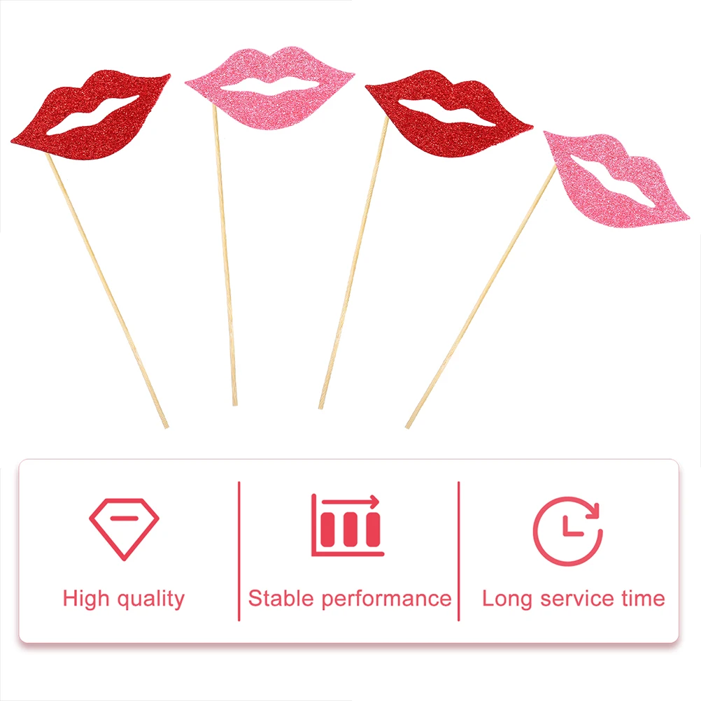 

40 Sets Party Supplies Red Lips Photo Props on Sticks Fake for Booth Accessories Birthday Cutouts Women's