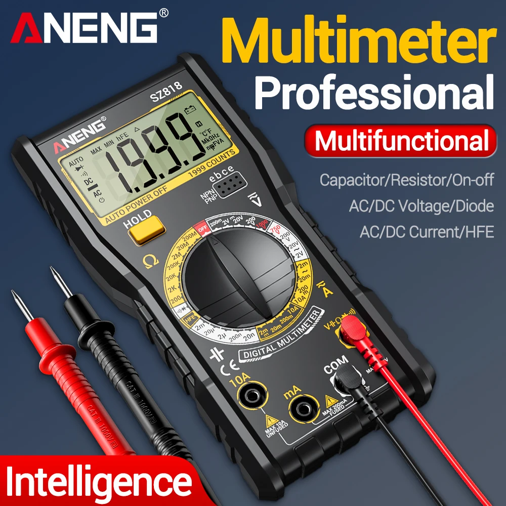 

Intelligent Digital Multimeters Automotive ANENG AC/DC Voltage SZ818 Resistance Ammeter Voltmeter Capacitor Triode Test Tools