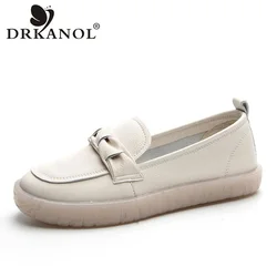 DRKANOL 2024 mocassini Slip On da donna scarpe basse in vera pelle poco profonde Ladies Comfort mocassini Casual con suola morbida e punta tonda H1023