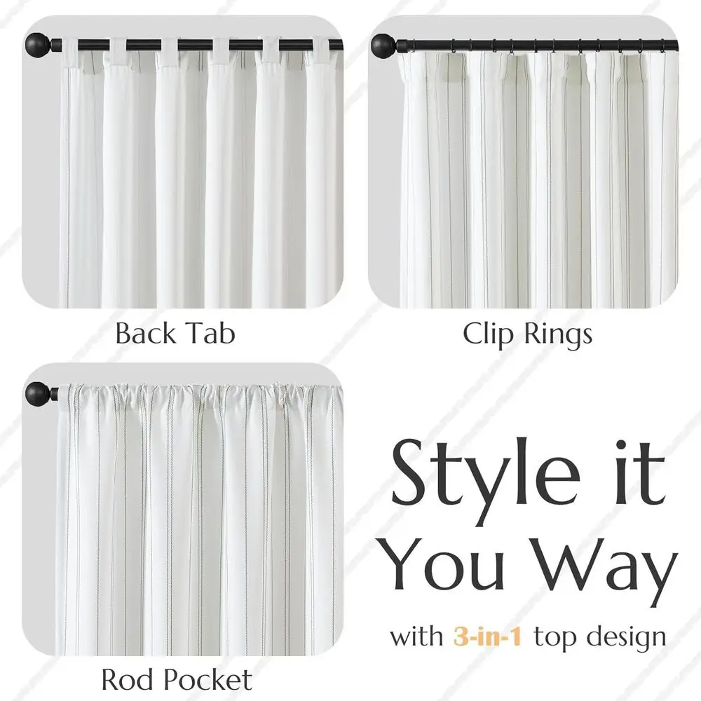 ستائر مخططة باللون الأخضر على طراز الكتان الحديث، 96 طولًا، لغرفة المعيشة وغرفة النوم، ترشيح الخصوصية والضوء، علامة تبويب خلفية، لوحتين Se