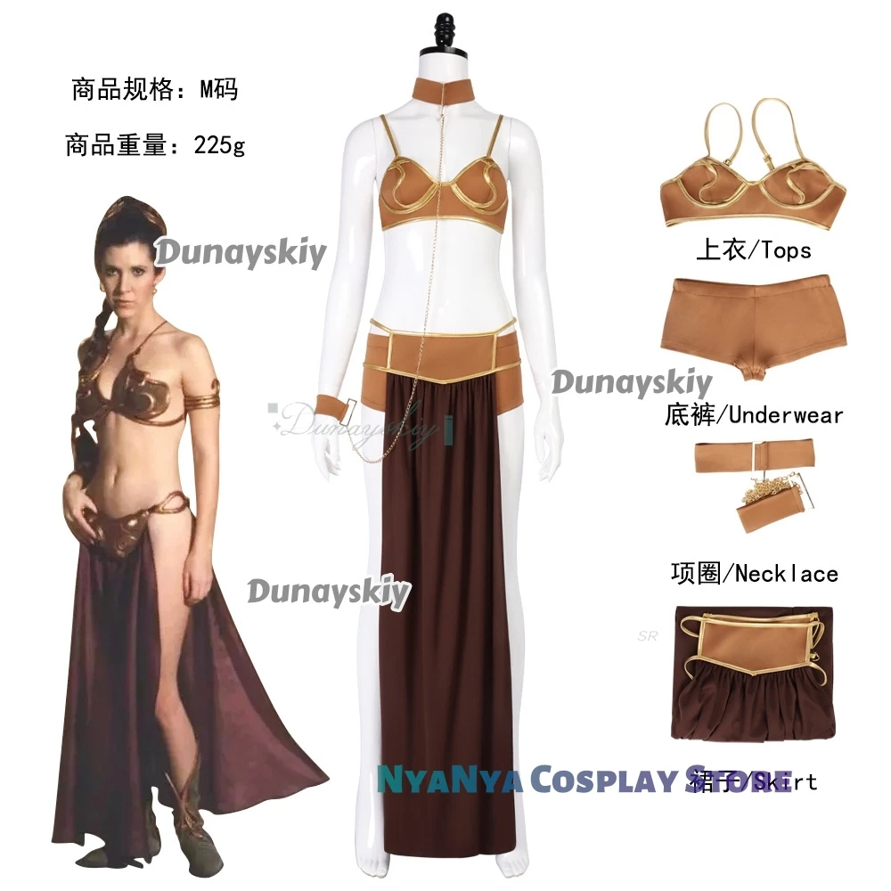 Movie Leia 코스프레 Costume Princess Sexy Slave Dress Golden Bikini Set Choker Perfect For Halloween Party Carnival Suit