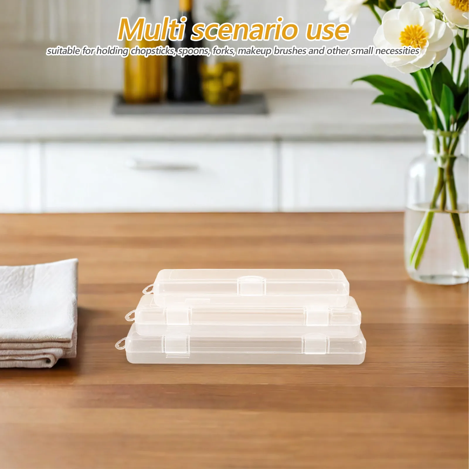 3Pcs Portable Transparent Cutlery Box Lightweight Utensil Holder with Lid Ventilated Bottom for Travel Lunch Box Camping Outdoor