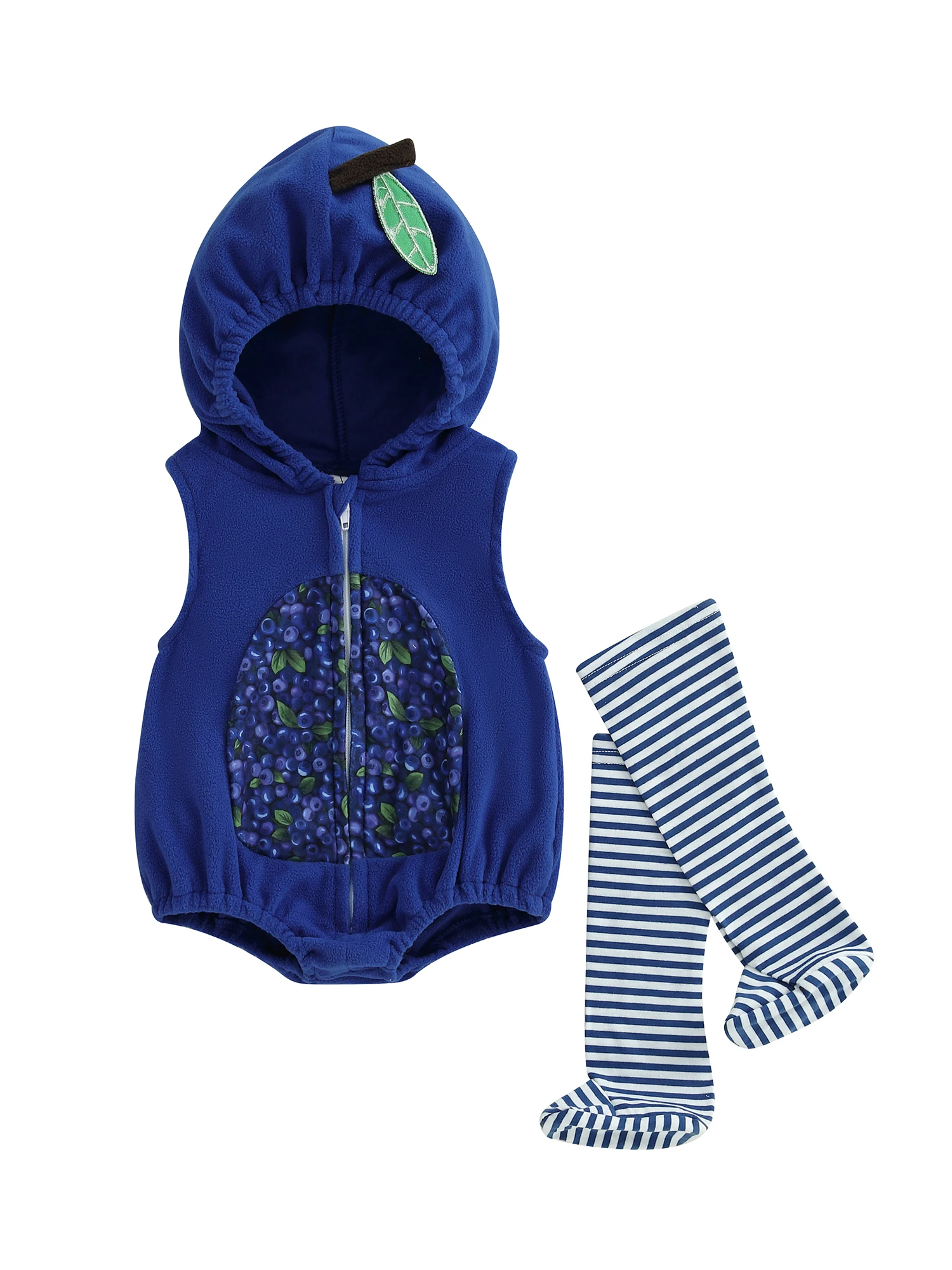 

Blueberry Print Hooded Romper with Matching Striped Stockings - Cute Halloween Costume for Baby Boys and Girls