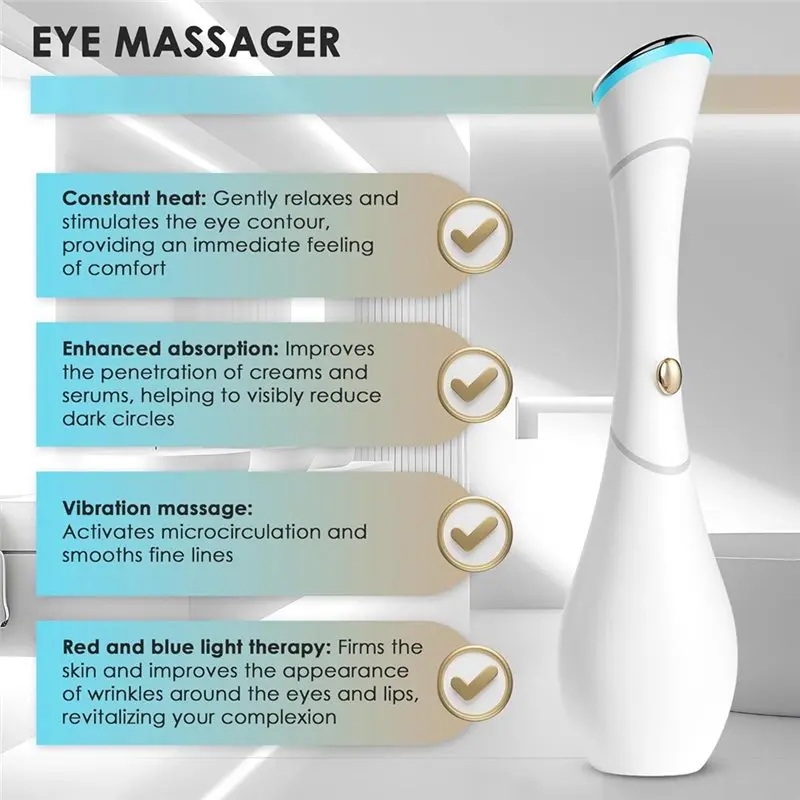 B15C Red/Blue LED Eye Massager Wand With Heat, Ionic Galvanic Skincare Absorption, USB-C Rechargeable