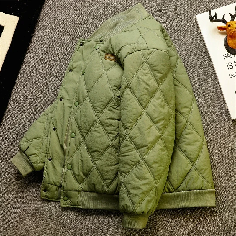 

Утолщенная бархатная куртка для мужчин, зимняя свободная хлопковая куртка с ромбовидным узором, хлопковая куртка в корейском стиле для бейсбола в японском стиле