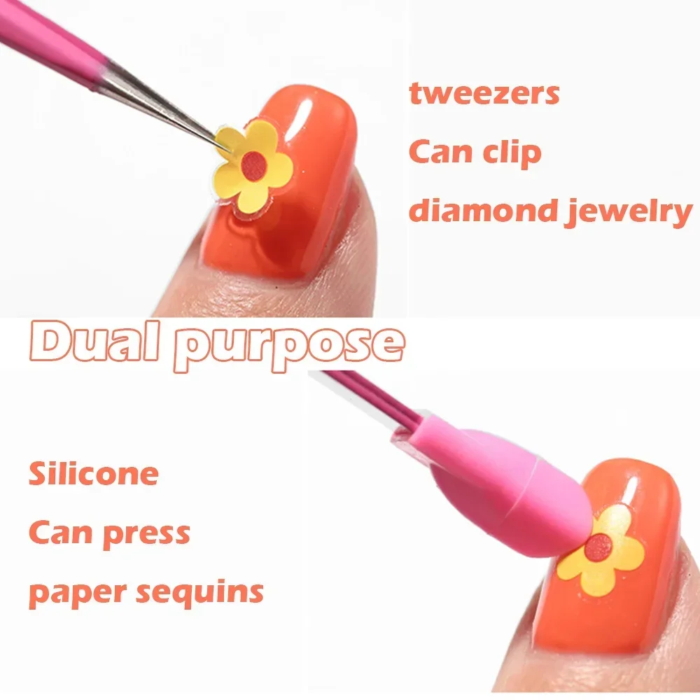 1 pz pinzette per unghie con testa di pressatura in silicone per adesivo strass raccoglitore dritto curvo manicure strumento per nail art NAT070