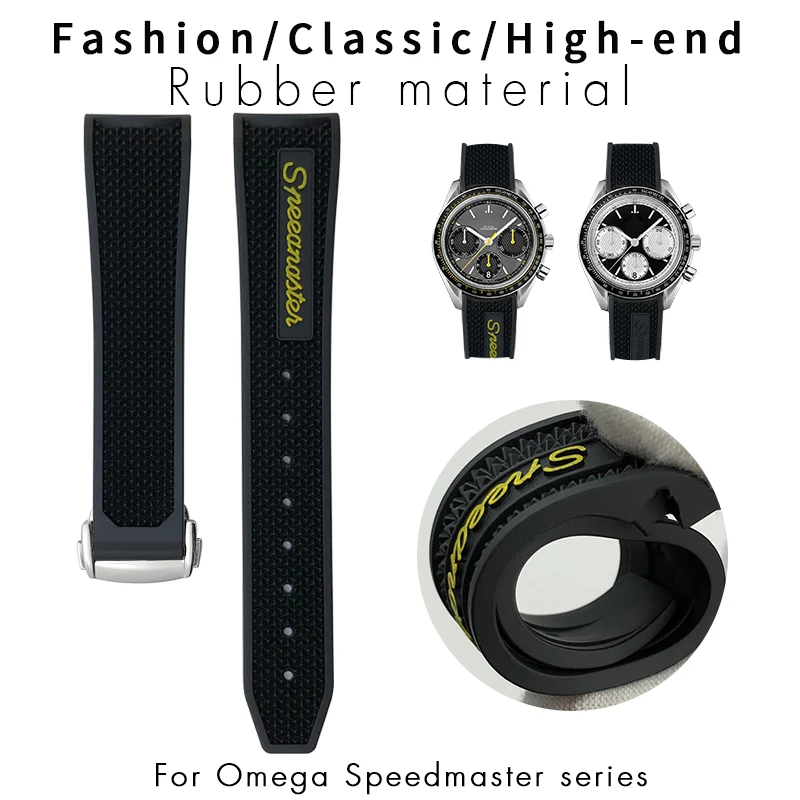 18mm 19mm 20mm 21mm Rubber Silicone Black Watch Band Men's Wrist Belt Fit for Omega Speedmaster Seamaster 300 AT150 Sport Strap