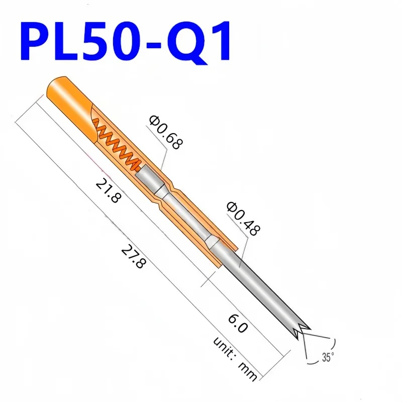 20/100PCS PL50-Q1 Spring Test Pin PL50-Q Test Probe Copper Pogo Pin Metal Test Needle Test Tool 27.8mm Dia 0.68mm 0.48mm