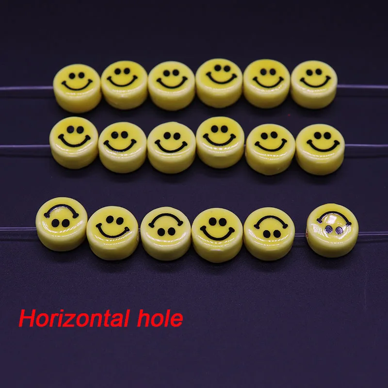 Yellow Smiling Face Ceramic Beads For Jewelry Making DIY Earring Bracelet 8/10/12mm Round Flat Smiling Face Jewelry Accessories