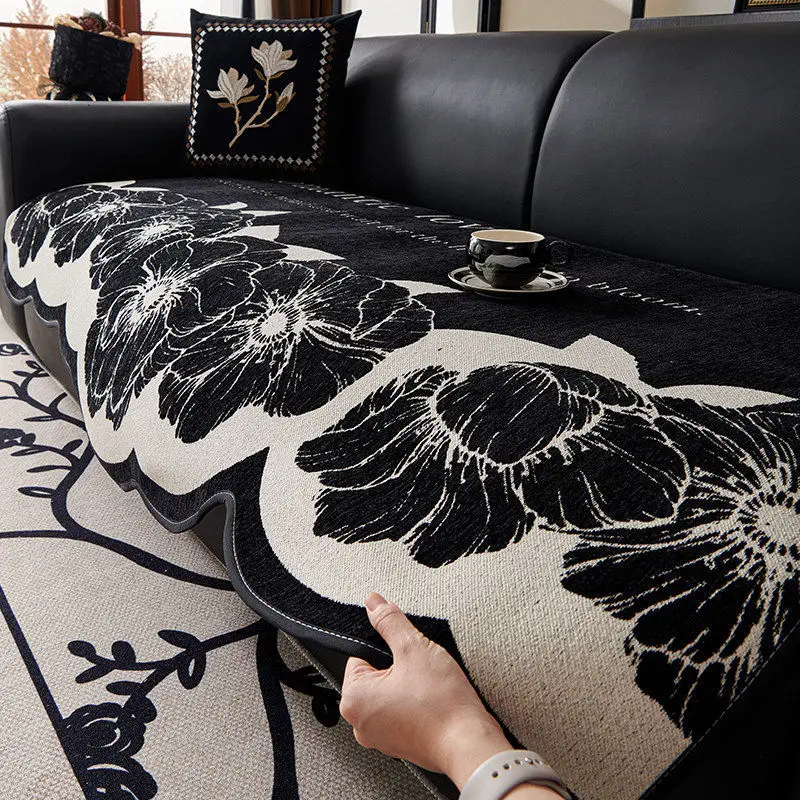 Irregular Flower Printed Sofa Cushion European Pet Friendly Anti-Scratch Couch Covers Versatile Anti-Stain Sofa Pad for Home