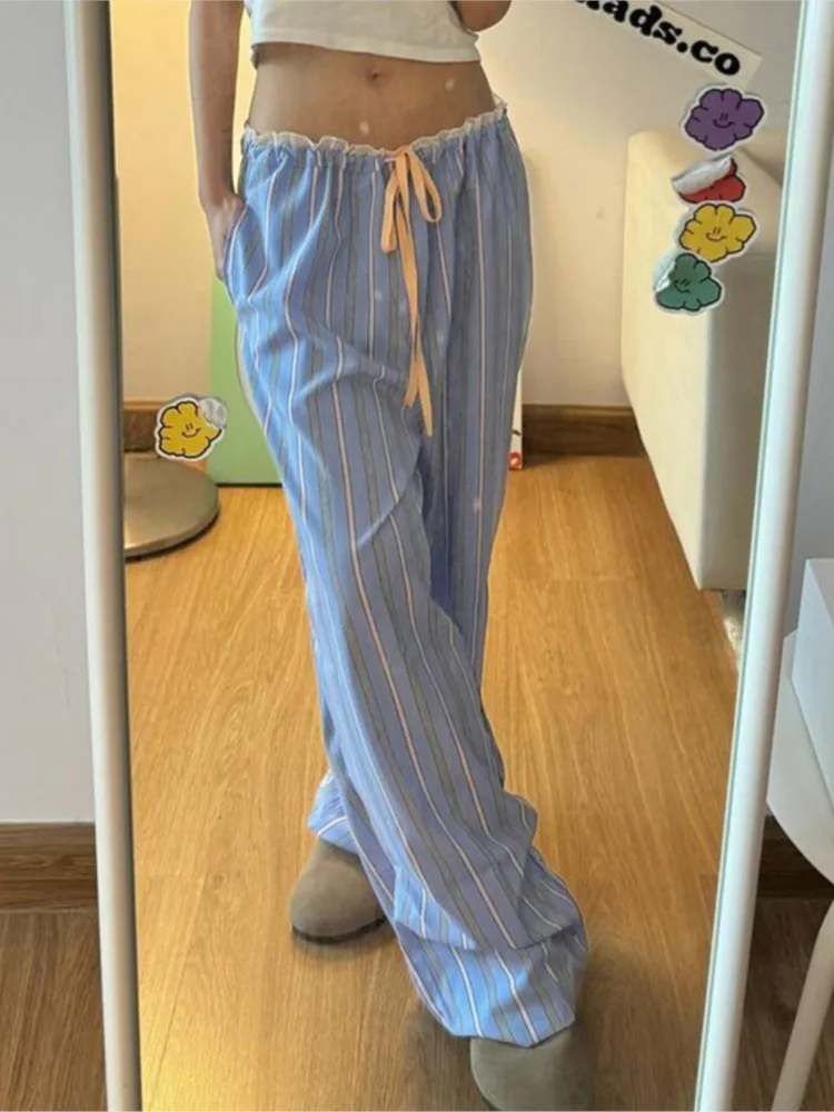 2026 Casual Women' S Pants Straight Pants Loose Wide Legs Trouser Women's Clothing Simple Style All-match Lace Patchwork Fashion