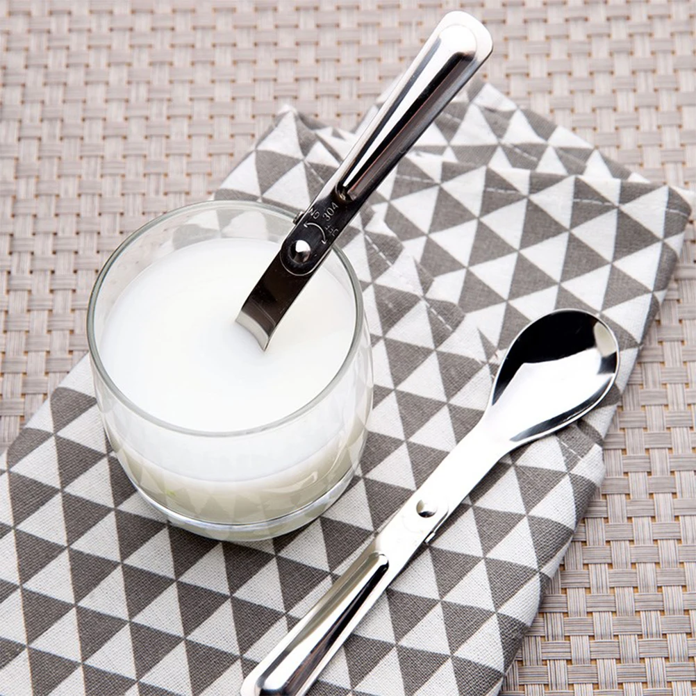 

5 Pcs 304 Folding Stainless Steel Spoon Portable Two Sections Easy to Clean Comfortable Handle Silver