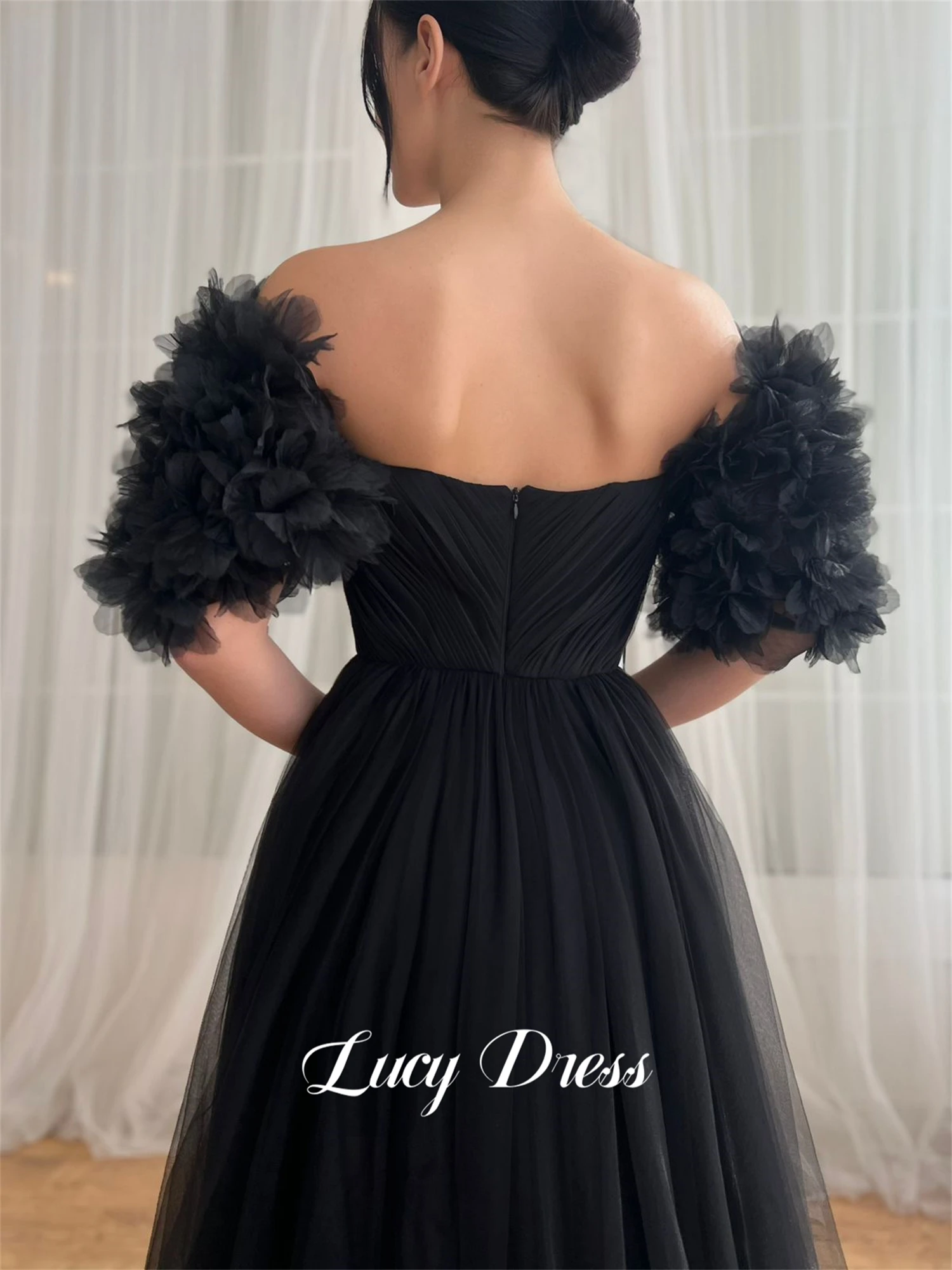 Lucy vestido de casamento linha a mangas bufantes vestidos de festa à noite gala robes de cocktail robe soiree elegante mulher baile personalizado