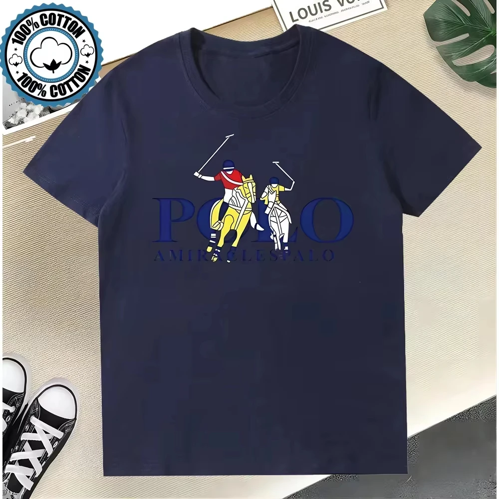 

Лето 2025 г., мужская дышащая футболка из чистого хлопка с принтом в стиле ретро, повседневные модные мужские и женские рубашки, простые короткие рукава