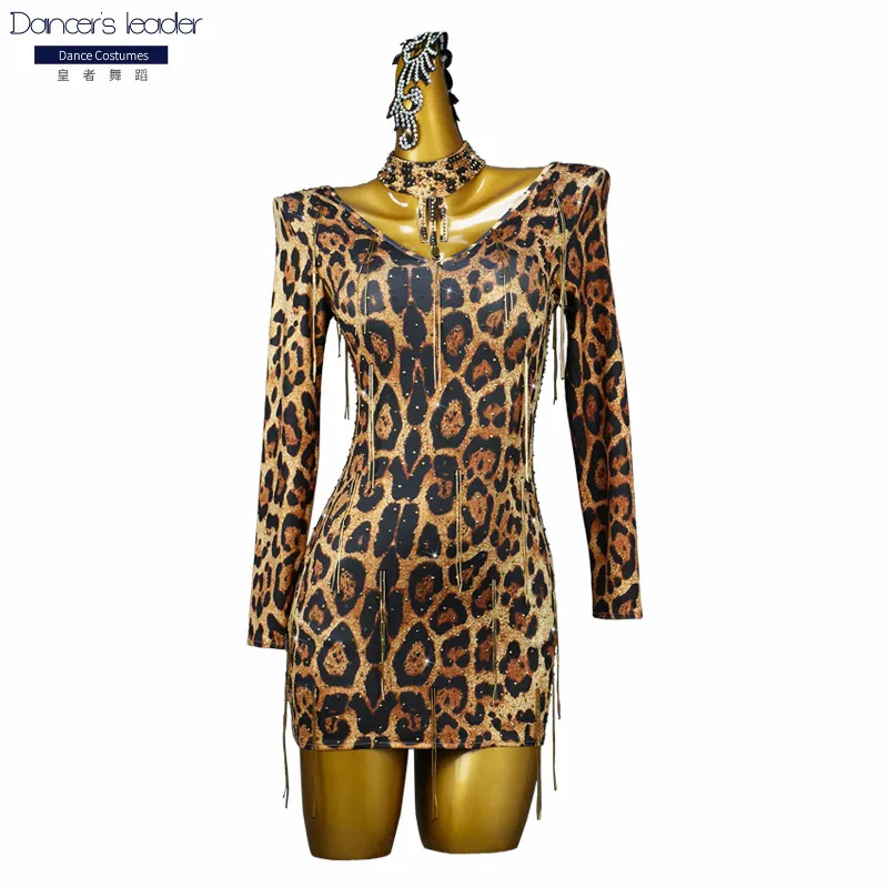 

Latin Dance Dress High-end Customized Leopard Print Slim Sexy Dance Dress Cha cha Tango Female Adult Stage Professional Dress