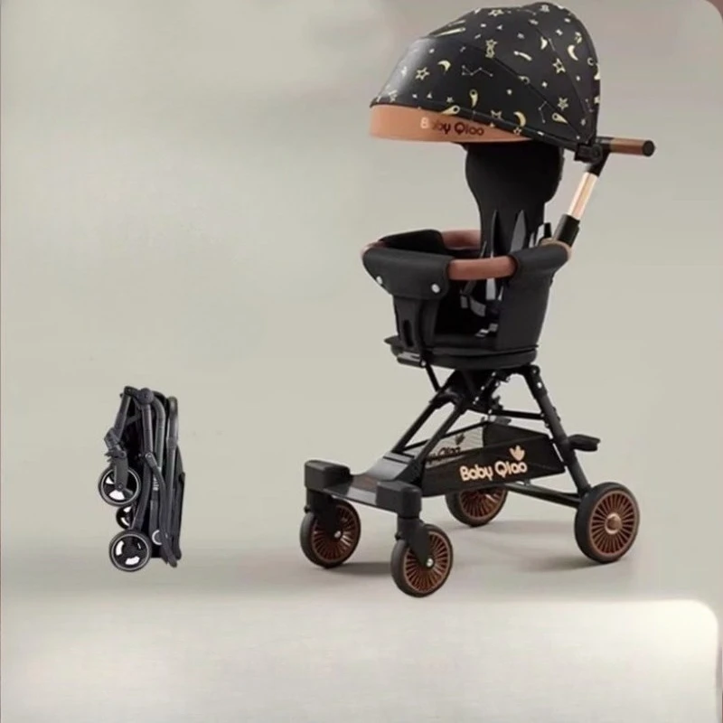 

Портативная детская коляска, легкая складная прогулочная коляска с высоким обзором, рама из алюминиевого сплава, реверсивное сиденье для путешествий и активного отдыха