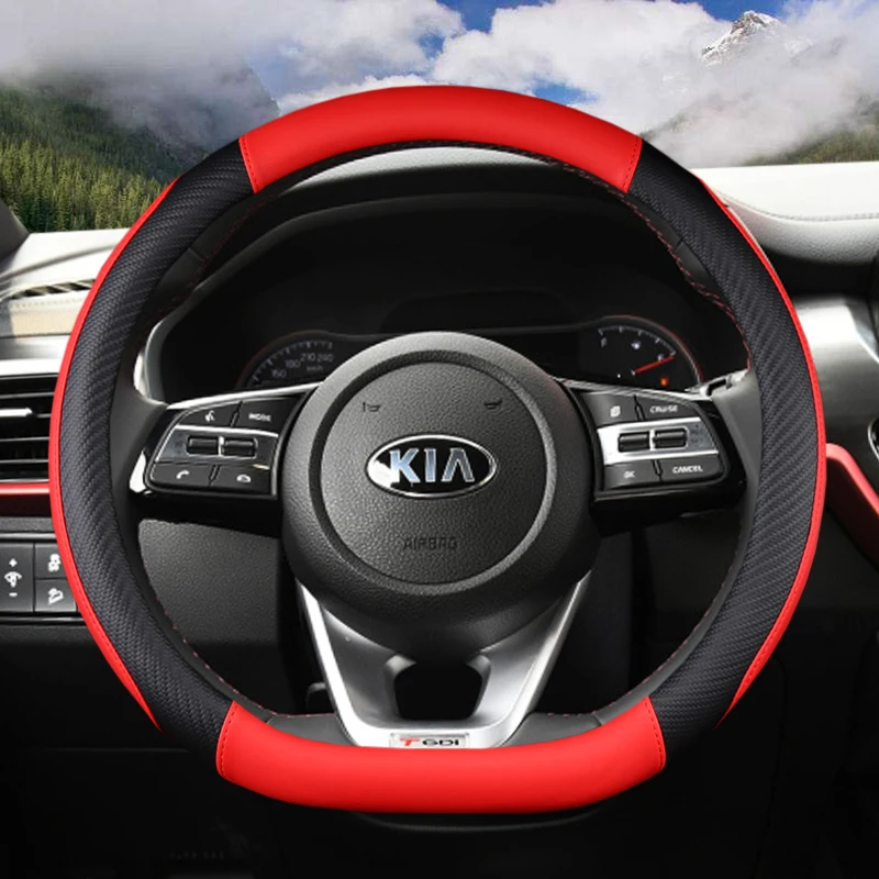 Pu leder d form auto lenkrad abdeckung für kia k5 2021 ceed gt stonic gehen sportage 2021 2020 2019 2018 2017 gt sport – Detail 4