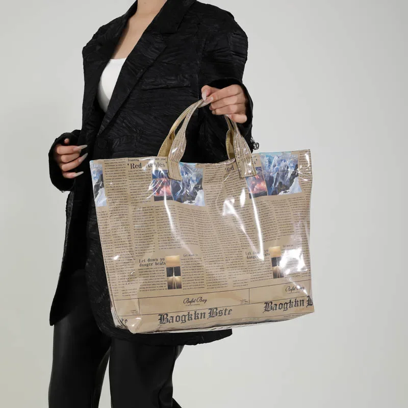 Niche Newspaper Design sacola para senhoras, bolsas femininas, bolsas de ombro para carta, bolsa de compras PU, bolsa de mão grande para mulheres, moda